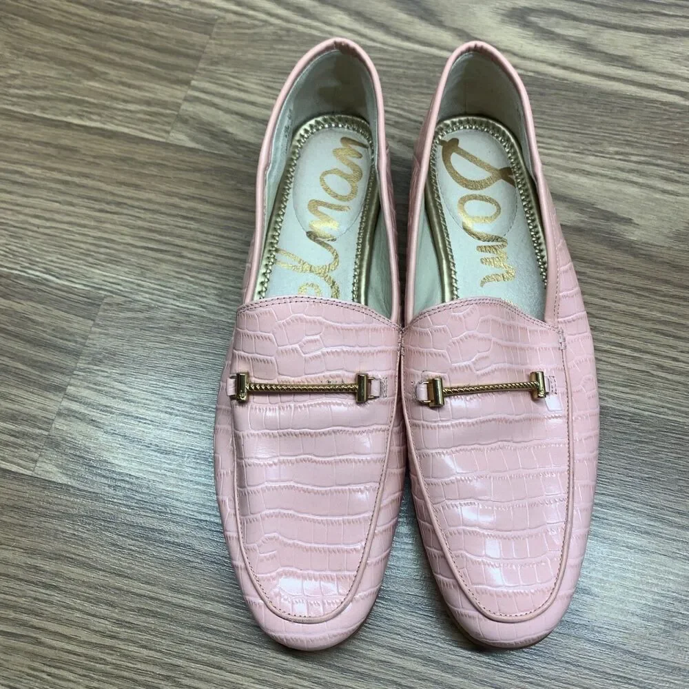 Sam Edelman‎ Lior Women's Slip-On Loafers 9.5 Pink Almond Toe Croc-Embossed